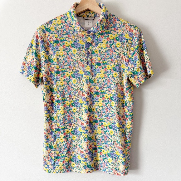 J. Crew Floral Multicolor Short Sleeve Polo Shirt Coolmax Men's Small Slim - Picture 2 of 6